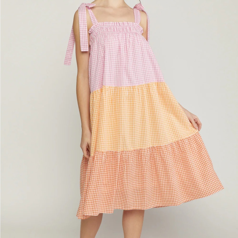 TALULAH Gingham Tiered Tie‑Strap Dress